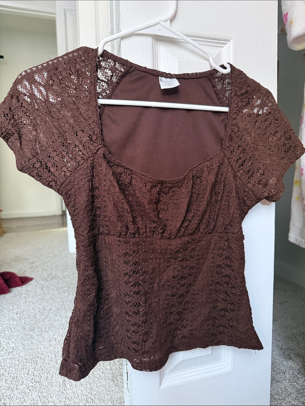 No Boundaries Brown Lace Short Sleeve Crop Top